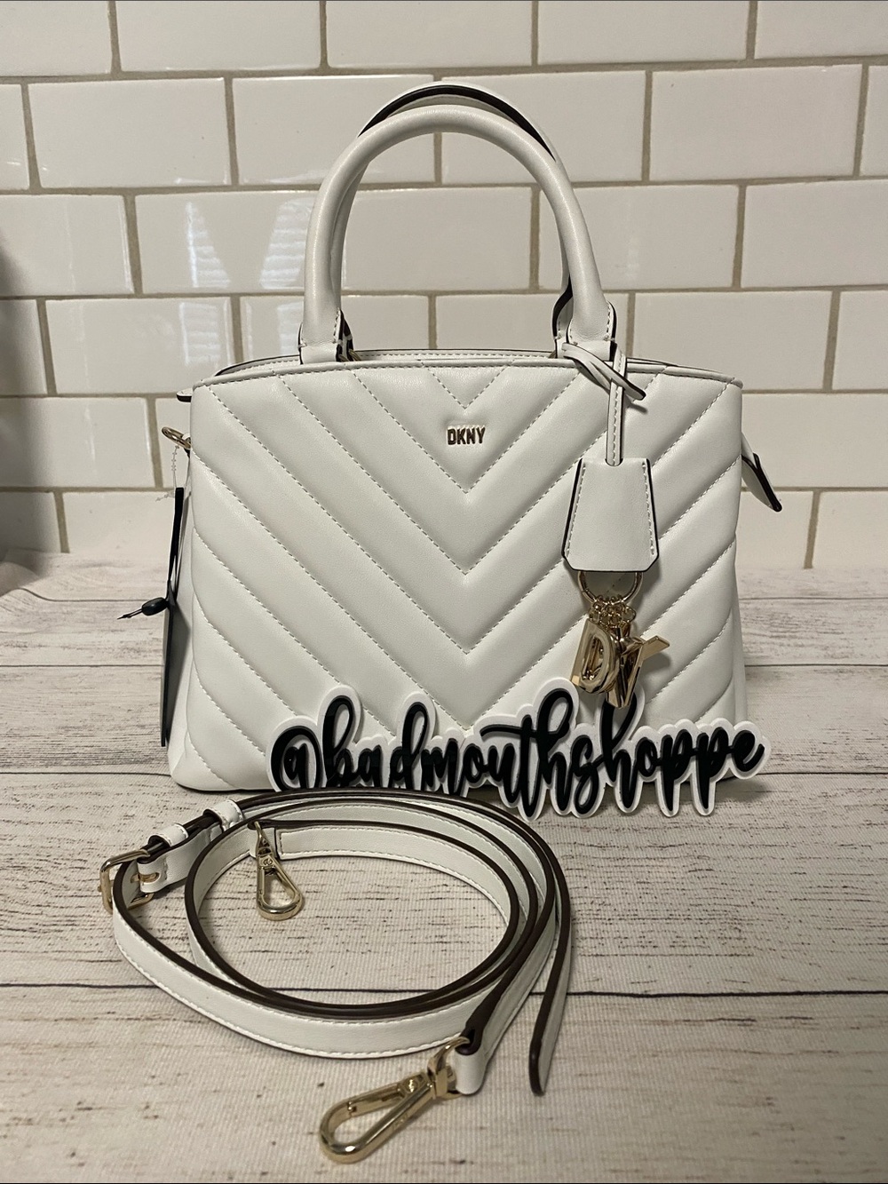 *DKNY Paige Medium Quilted White Satchel Crossbody Purse
